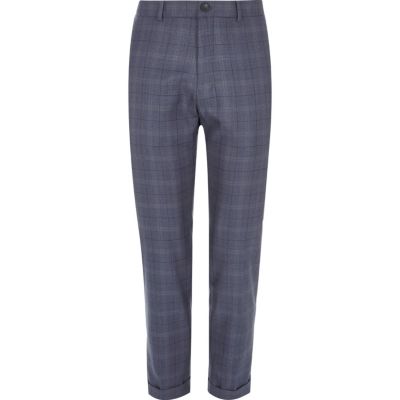 Blue checked skinny cropped trousers